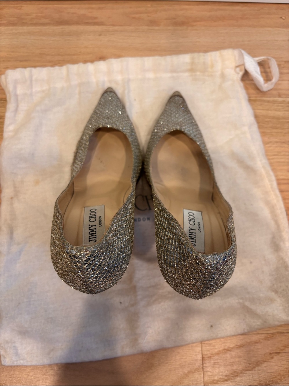 Jimmy Choo 100mm Abel Glitter Pointed Toe Pumps Heels Gold/Silver Champagne sz38 - Picture 4 of 13